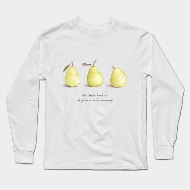 Pear art with motivational quote Long Sleeve T-Shirt by PeachAndPatches